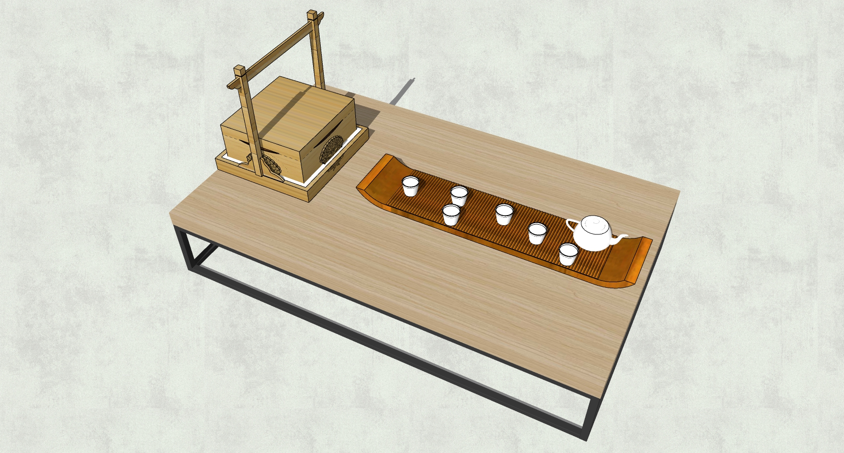 (60)中式茶壶功夫茶具茶海茶盘茶具托盘sketchup草图模型下载(1)