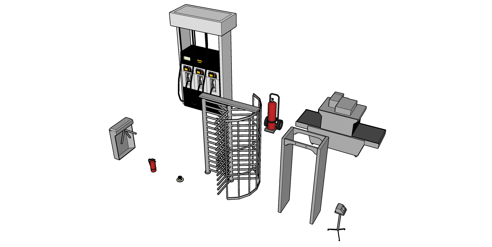 208商场安防闸机加油站安检机消防栓灭火器sketchup草图模型下载(1)