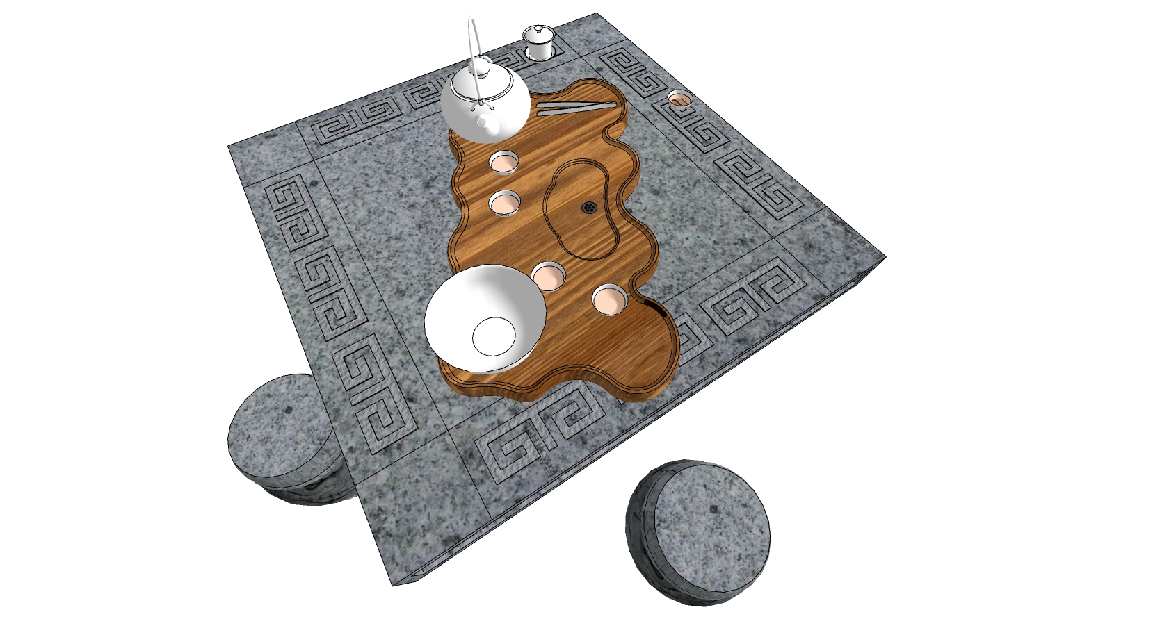 (32)茶壶功夫茶具茶海茶盘茶具托盘sketchup草图模型下载(1)