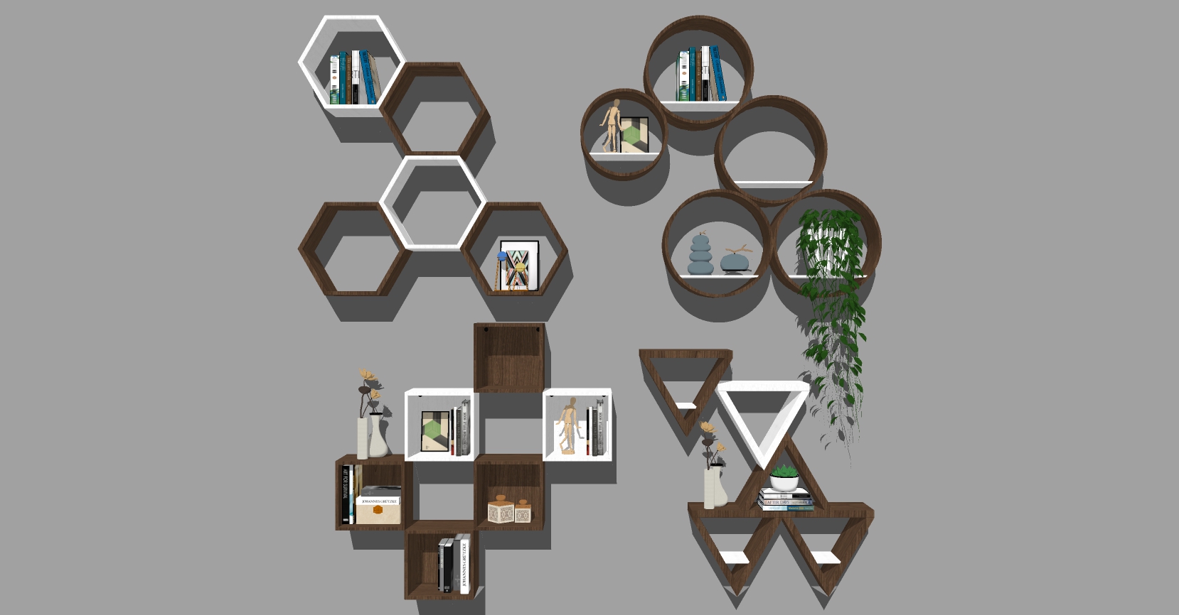 (15)北欧背景书架隔板造型墙墙饰挂饰挂件sketchup草图模型下载