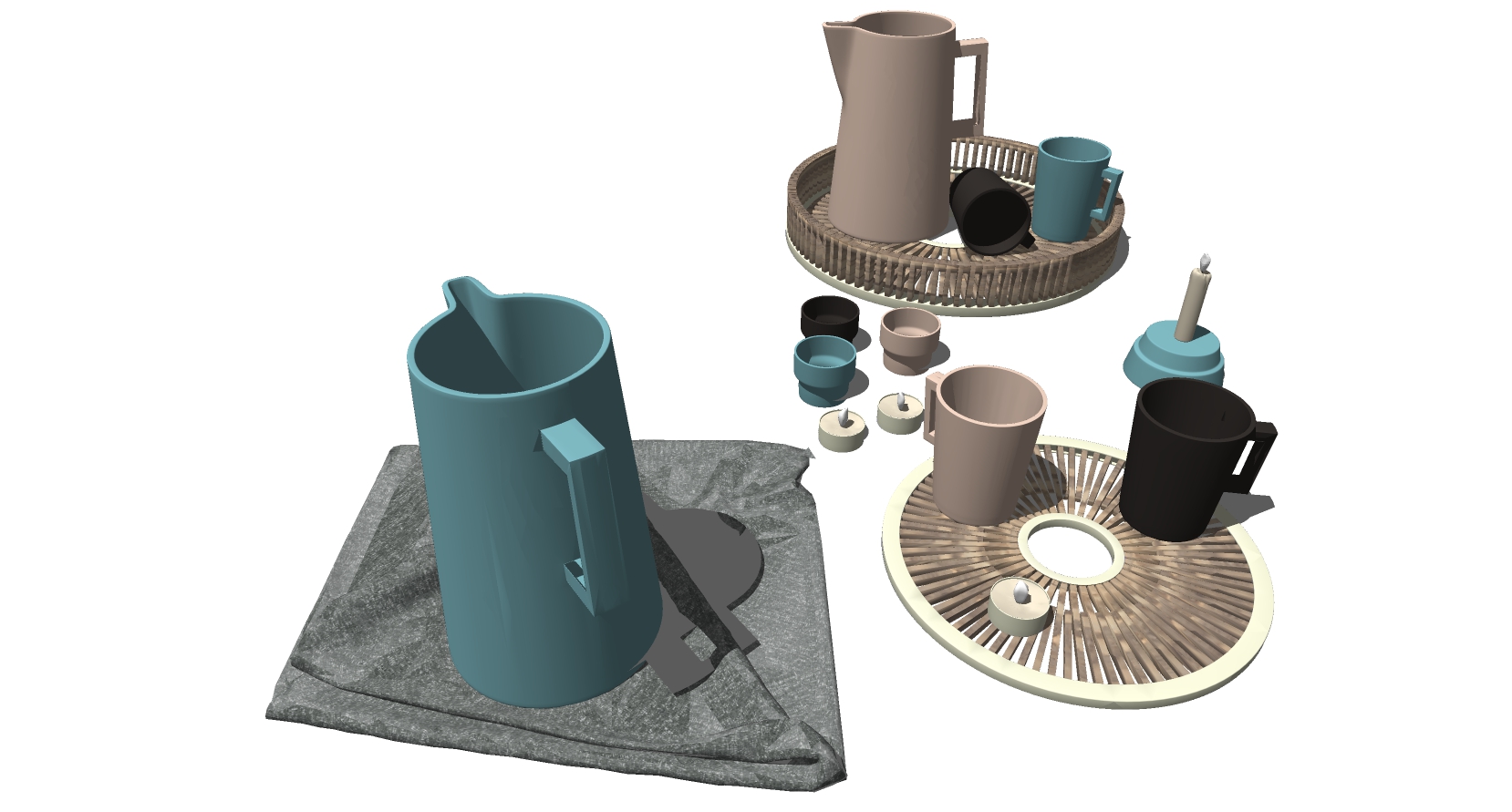 (2)水壶茶具托盘sketchup草图模型下载