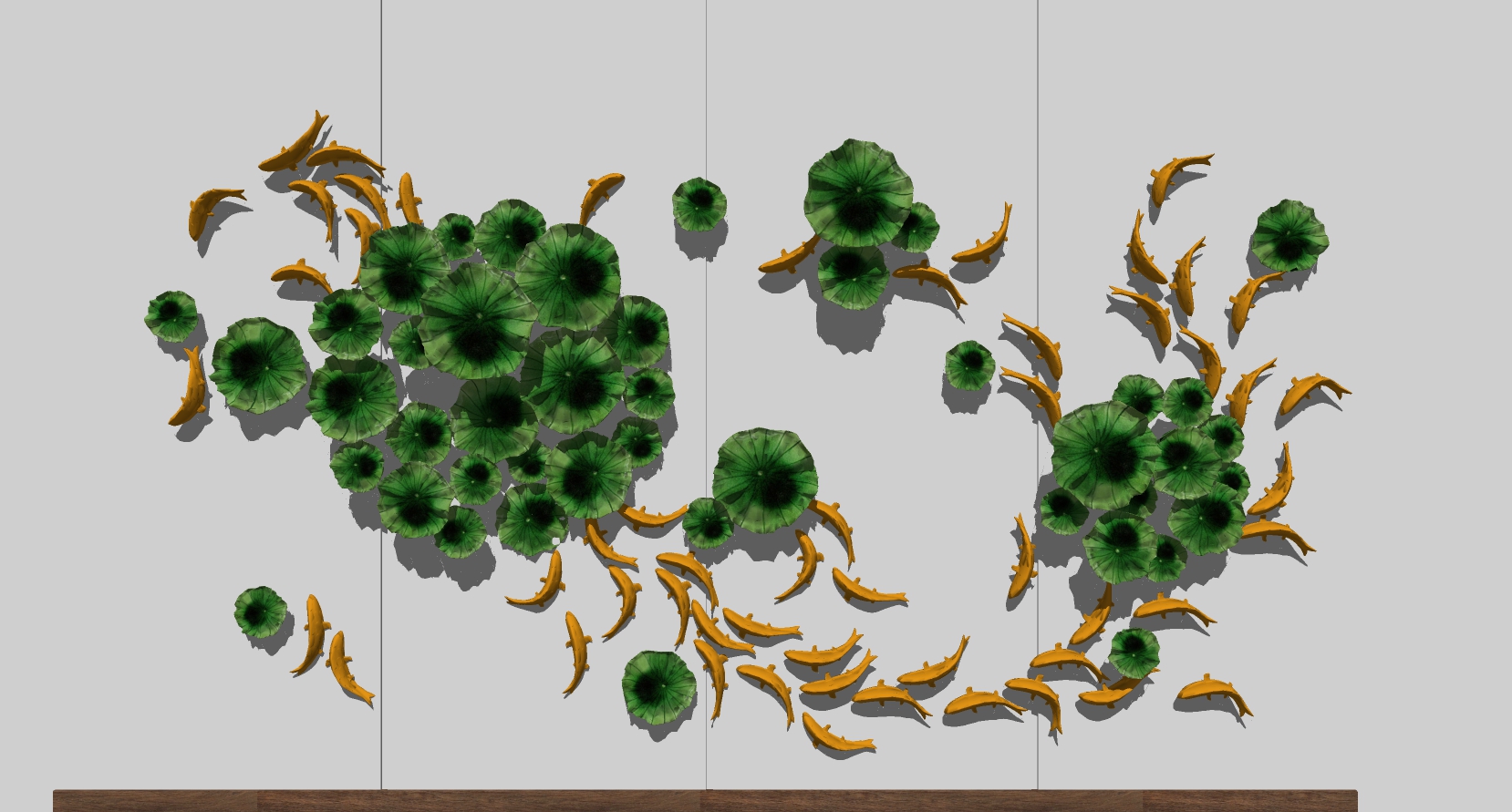 (19)金属小鱼鱼群荷叶墙饰挂饰挂件sketchup草图模型下载(1)