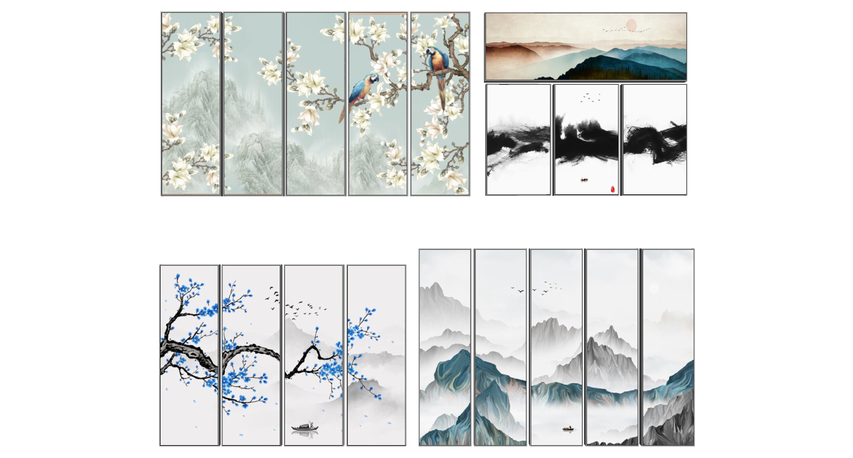 (23)新中式装饰挂画sketchup草图模型下载