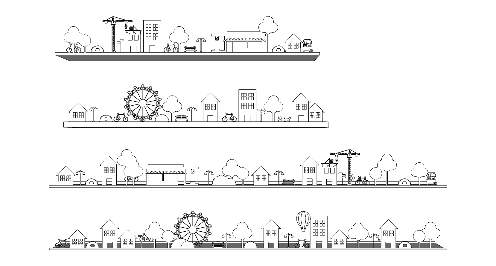 (3)儿童房空间建筑景观剪影画墙饰sketchup草图模型下载(1)