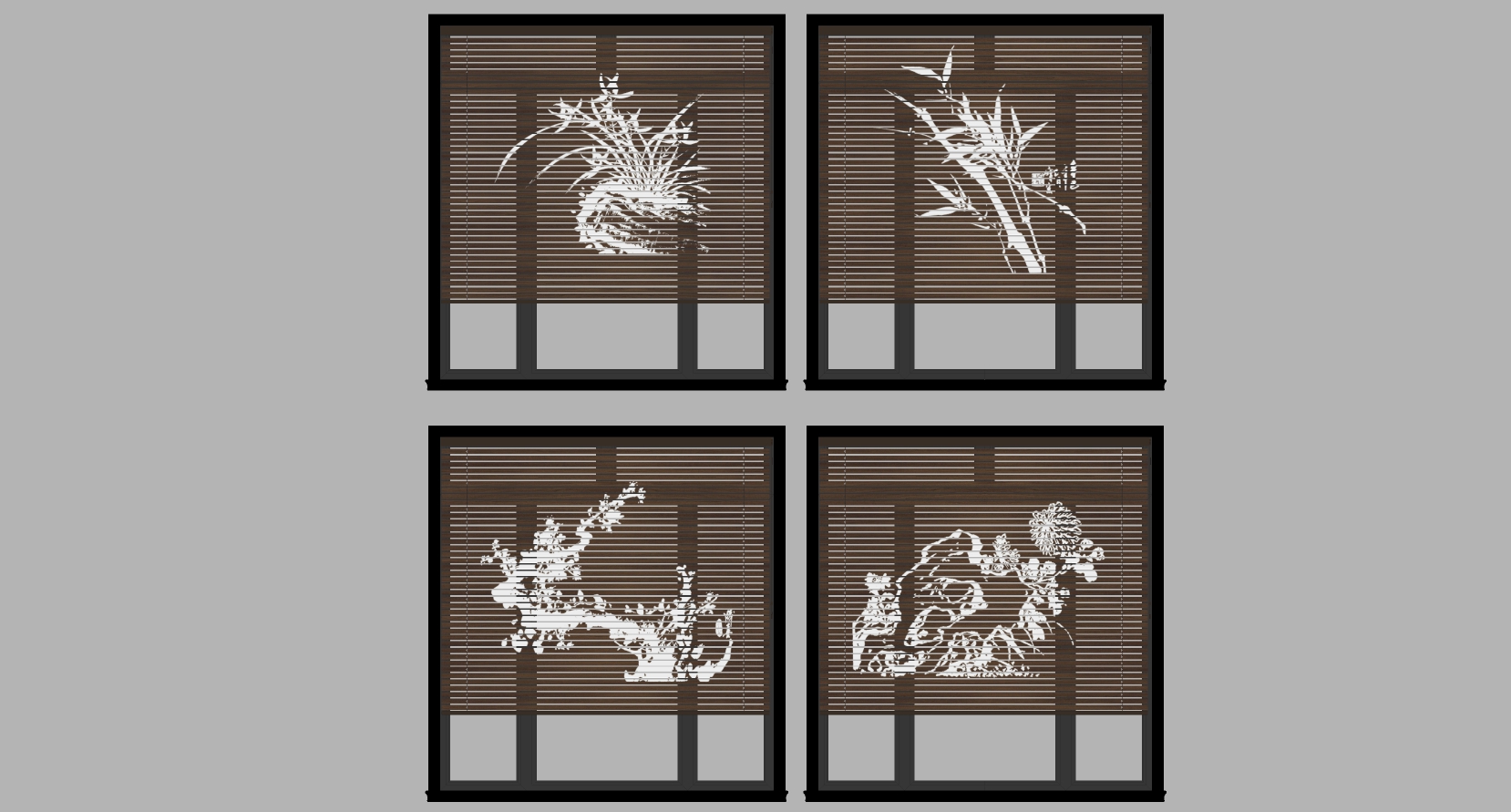 18中式梅兰竹菊图案百叶帘竹帘sketchup草图模型下载(1)