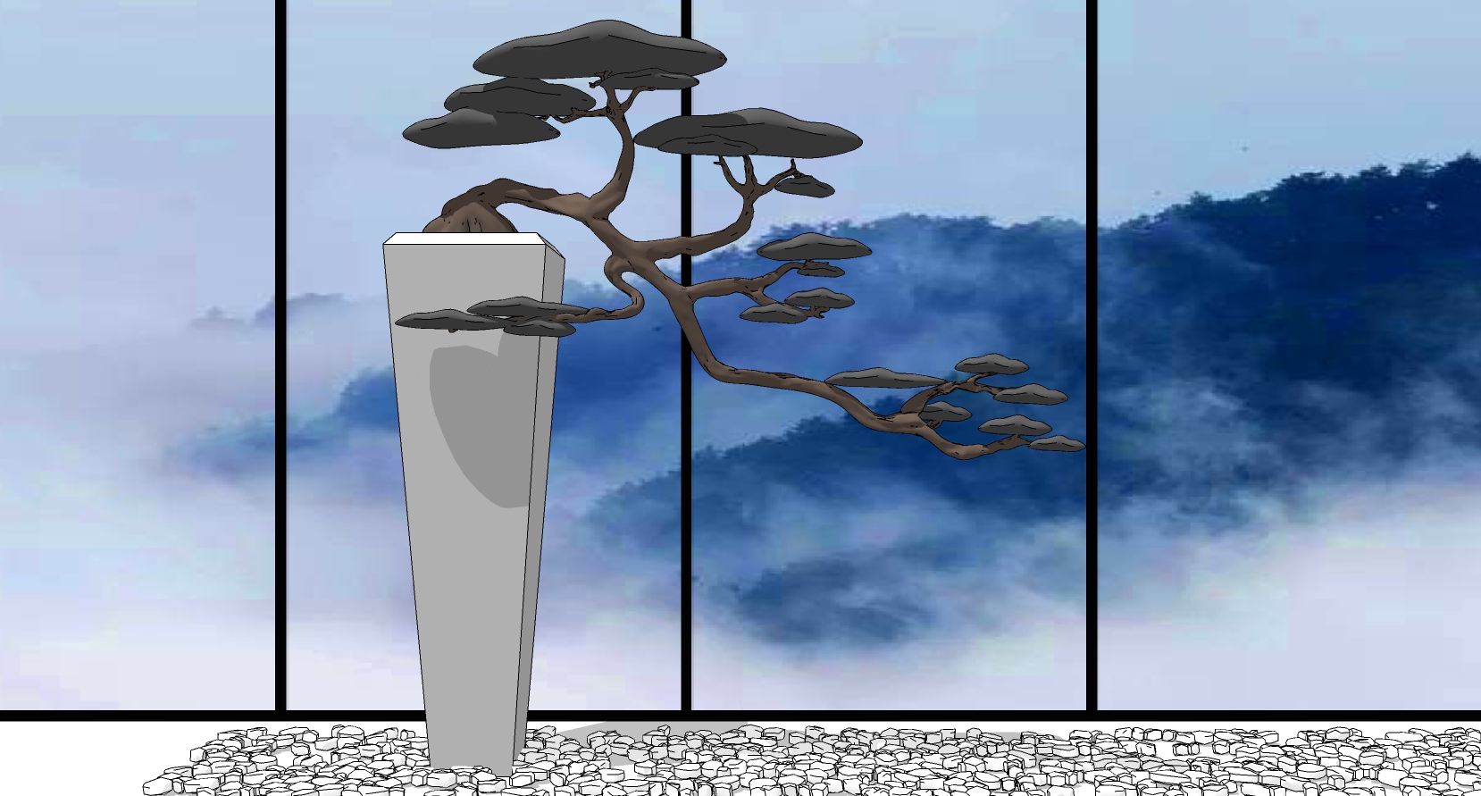 (8)中式迎客松盆景植物摆件sketchup草图模型下载(1)