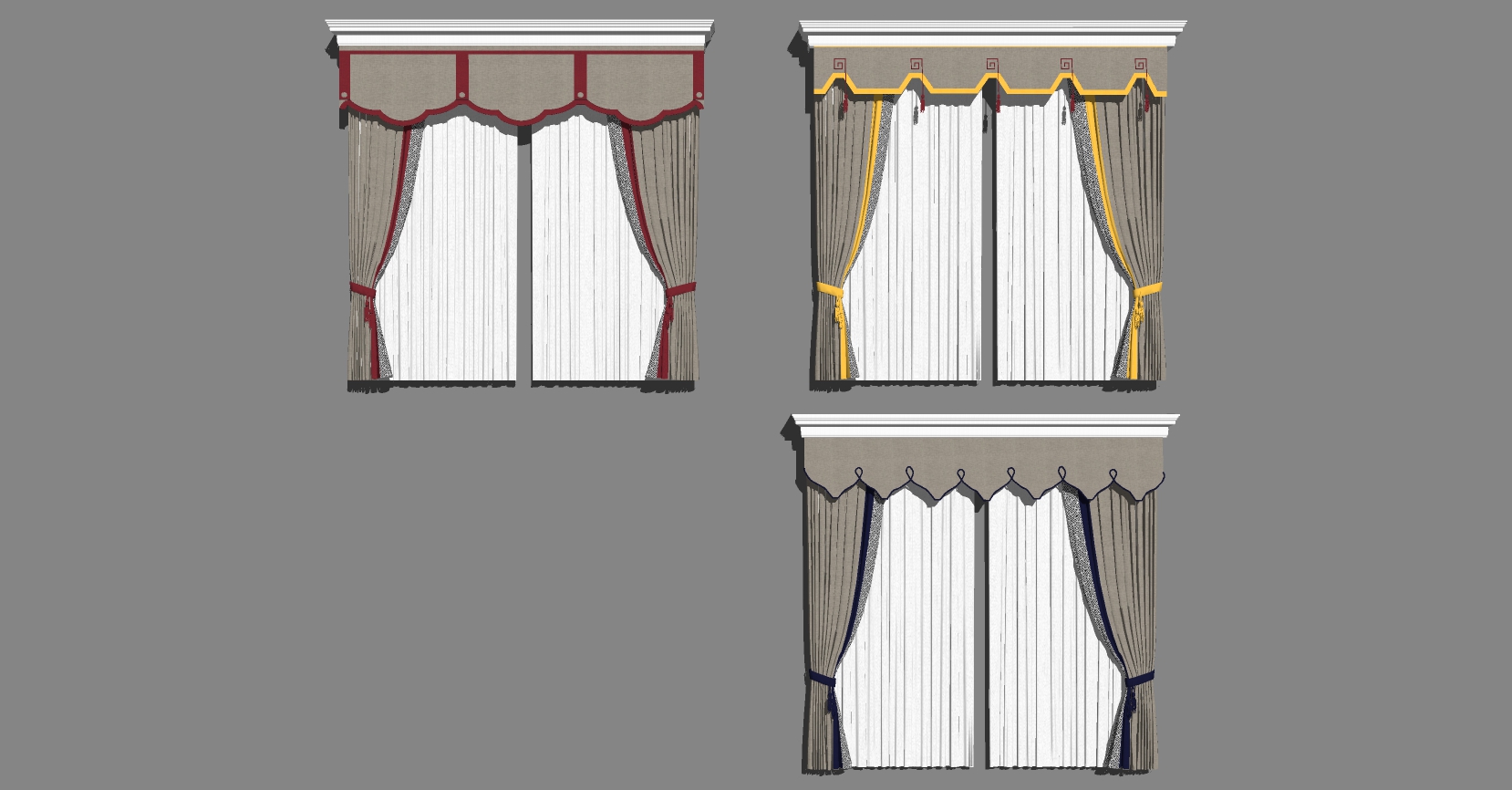 19欧式法式美式新中式窗帘帘头sketchup草图模型下载(1)