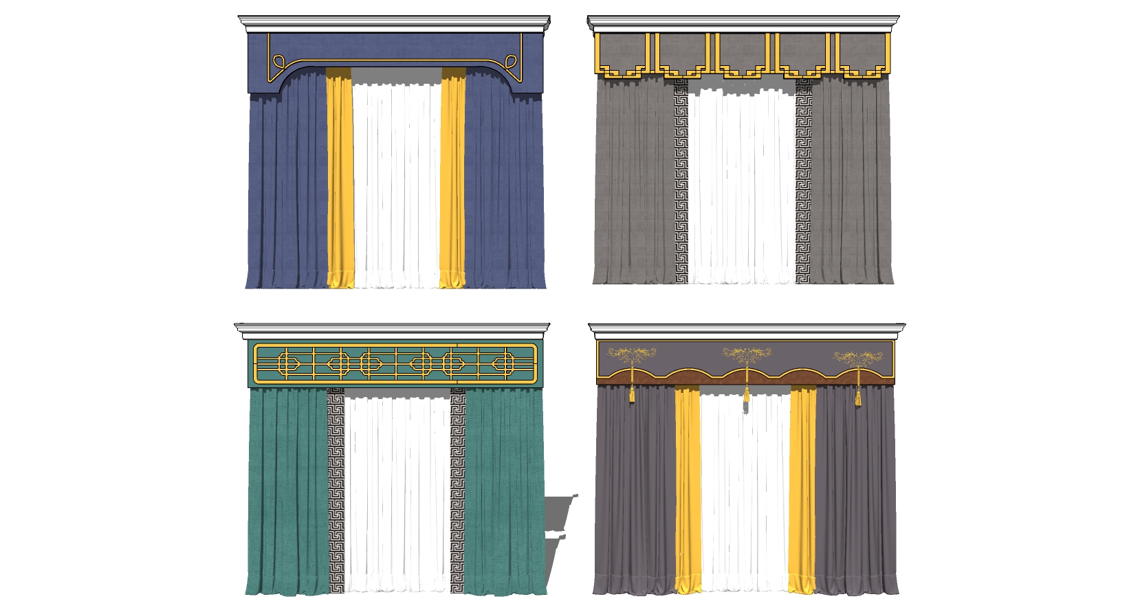 18欧式法式美式新中式窗帘帘头sketchup草图模型下载(1)