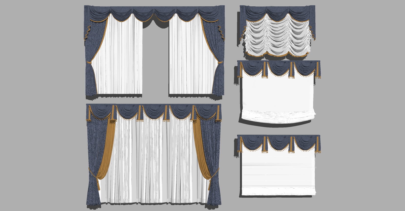 3欧式法式窗帘罗马帘sketchup草图模型下载(1)