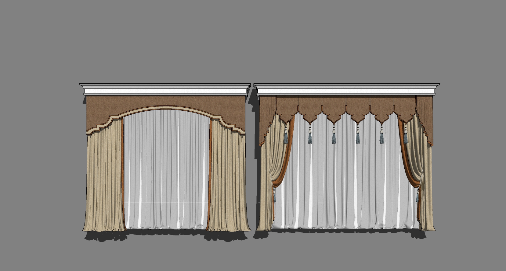 1新中式简欧式法式窗帘帘头sketchup草图模型下载