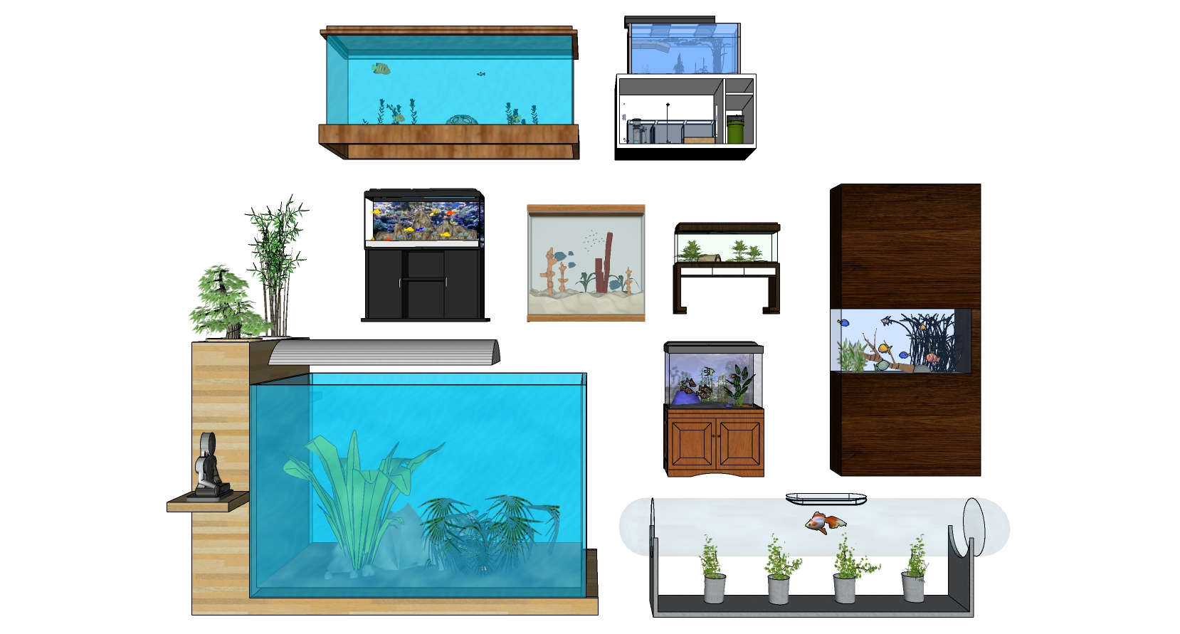 (45)鱼缸水族箱sketchup草图模型下载