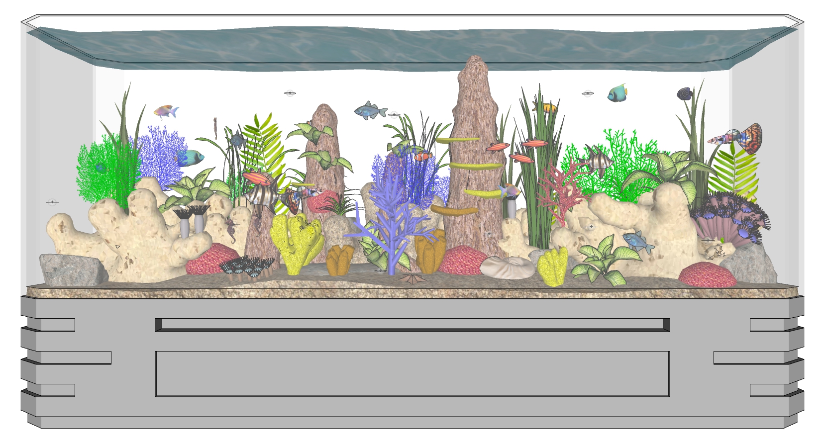 (19)浴缸水族箱小鱼sketchup草图模型下载