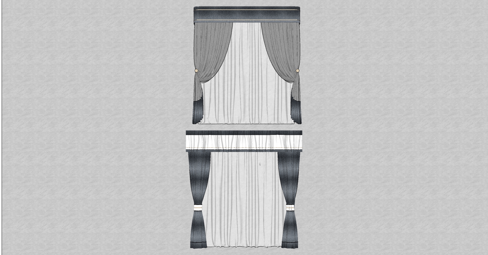 1欧式新中式窗帘布帘sketchup草图模型下载