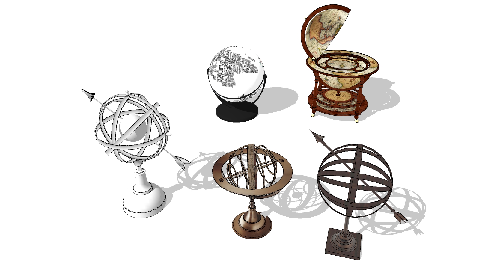 (11)地球仪摆件sketchup草图模型下载(1)