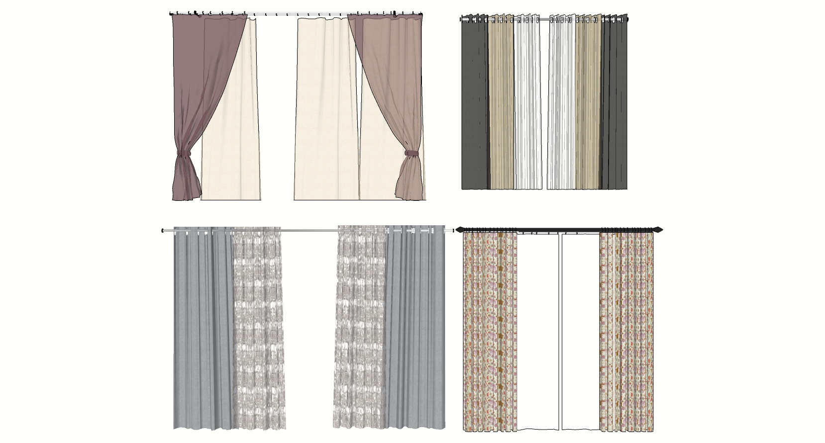4现代窗帘sketchup草图模型下载(1)