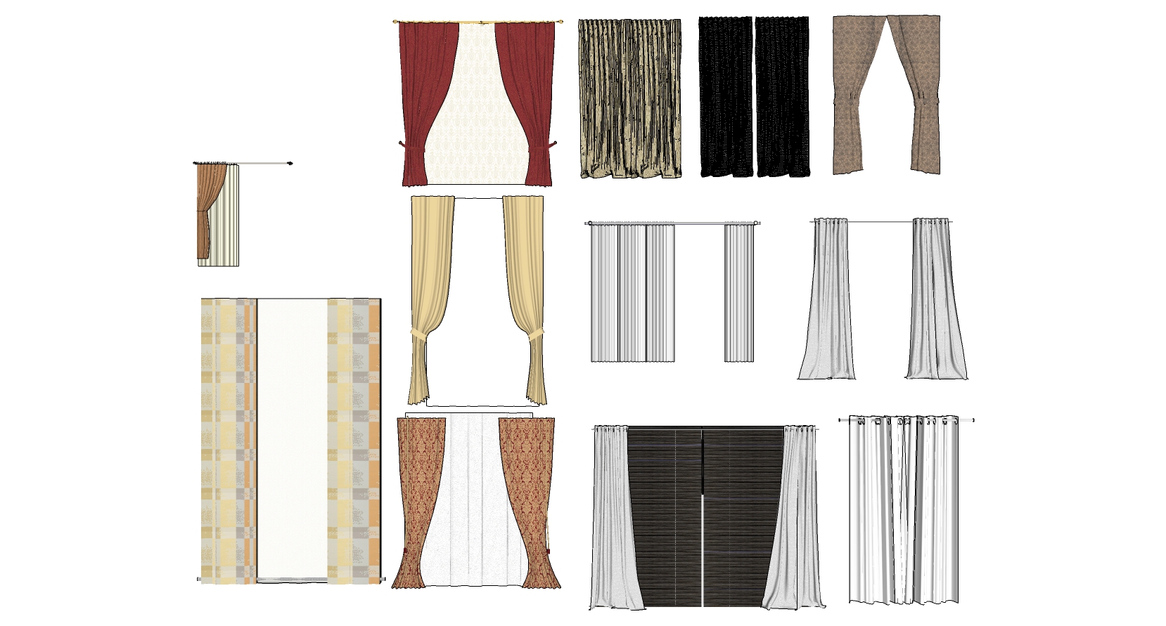 13-现代窗帘简欧式窗帘百叶帘sketchup草图模型下载