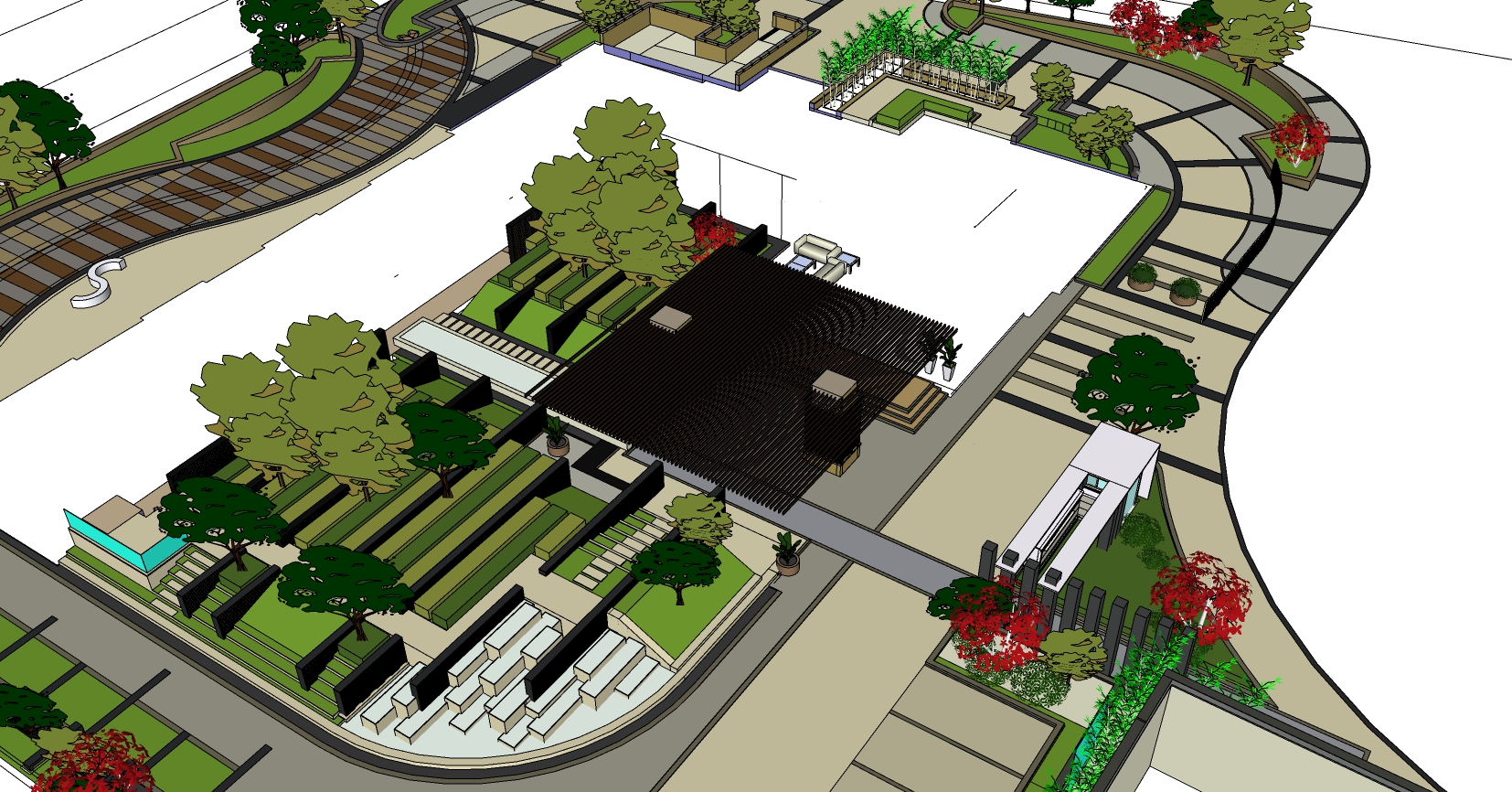 16公园景观设计园林景观sketchup草图模型下载(1)