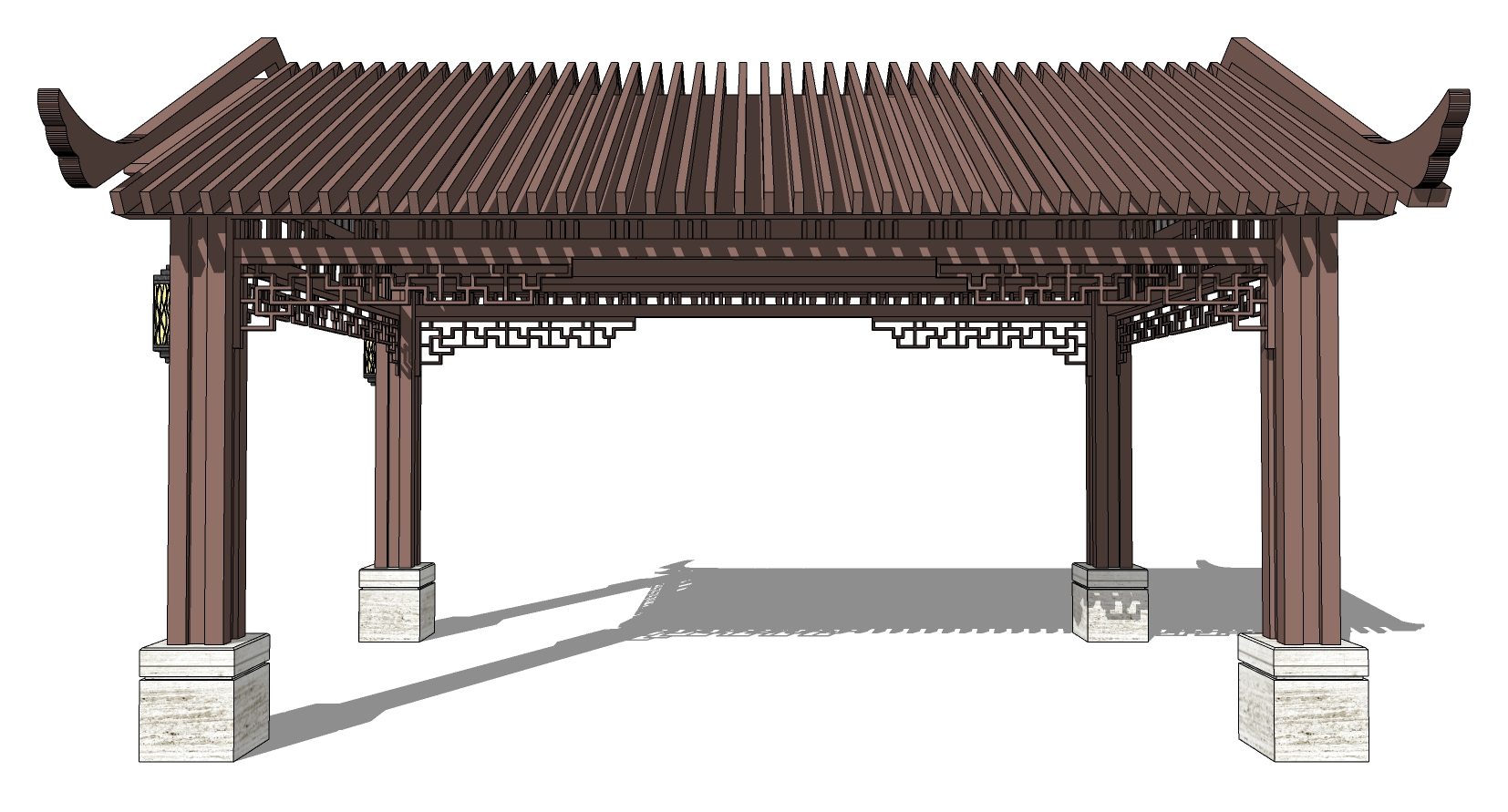 02中式古建雕花挂落凉亭sketchup草图模型下载(1)