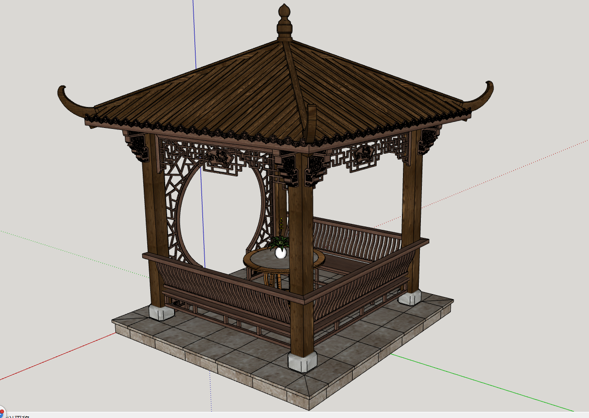 40中式古建木雕花凉亭四角凉亭sketchup草图模型下载