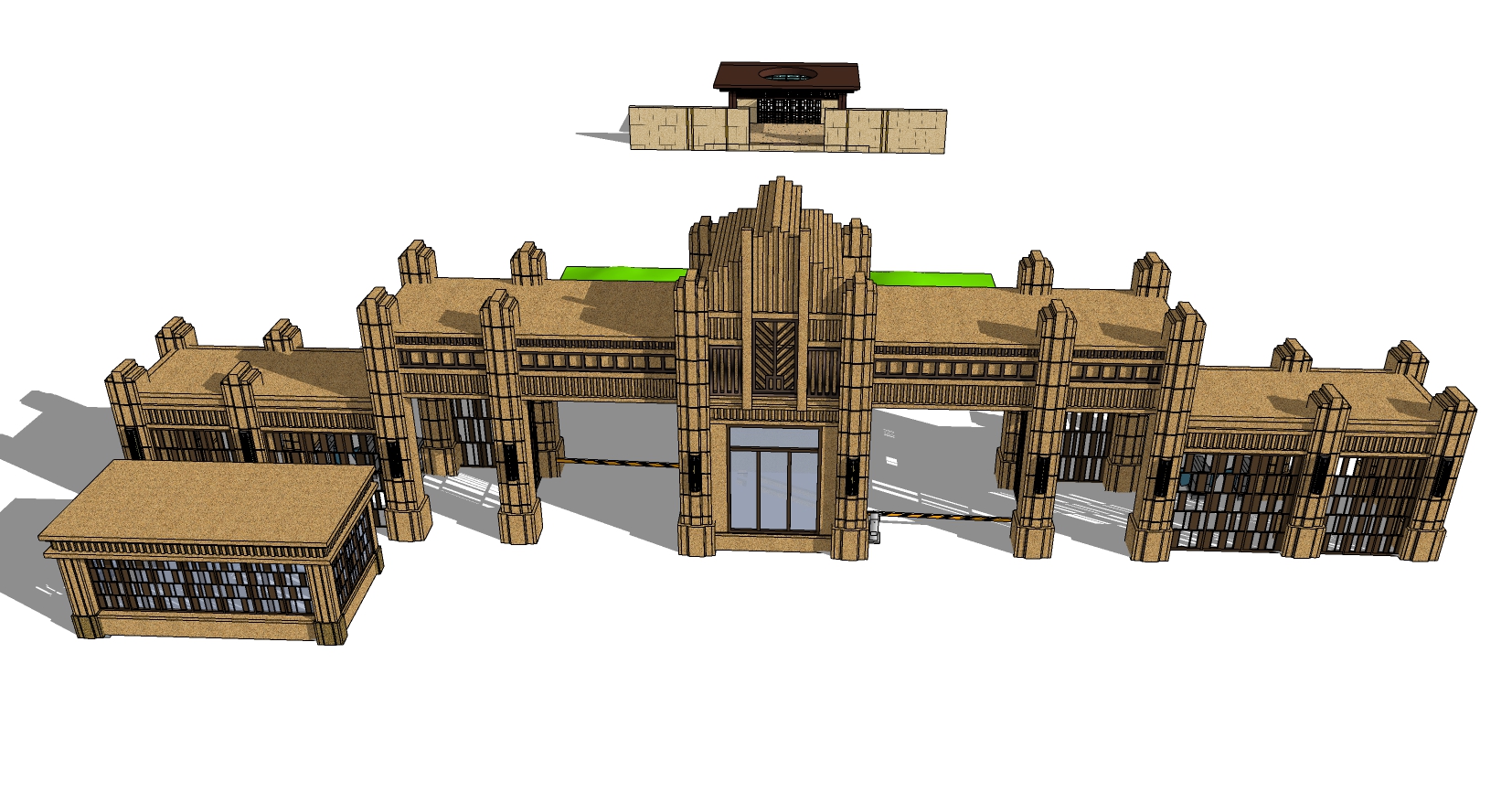 21欧式住宅小区别墅入口大门门头岗亭sketchup草图模型下载(1)
