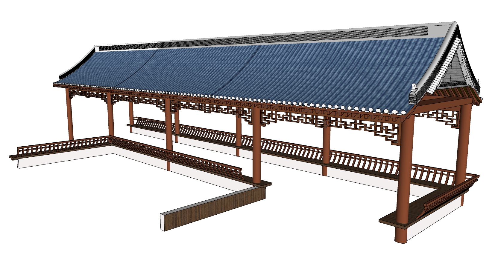 41中式 亭子 廊架 长亭景观长廊sketchup草图模型下载
