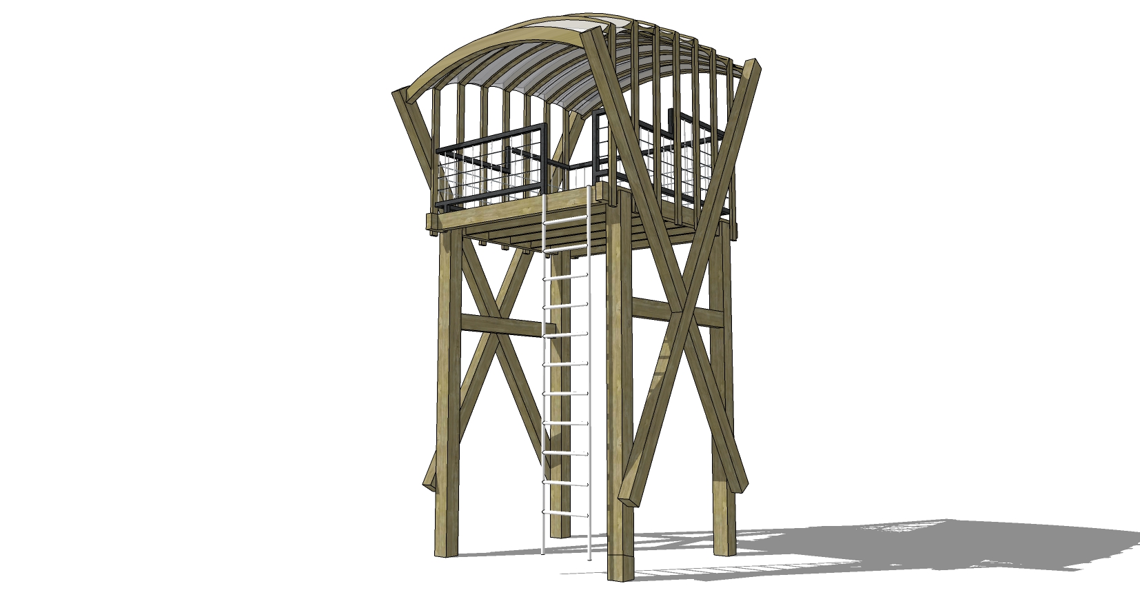 现代木结构观景台,景观台,瞭望塔,景观塔,观景塔sketchup草图模型下载(1)