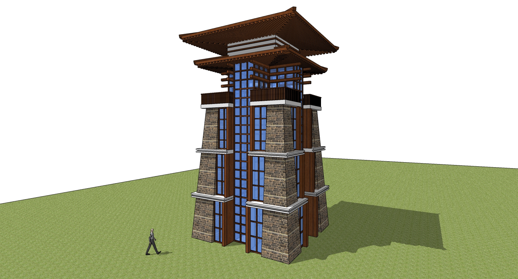 中式古建观景台,景观台,瞭望塔,景观塔,观景塔sketchup草图模型下载(1)