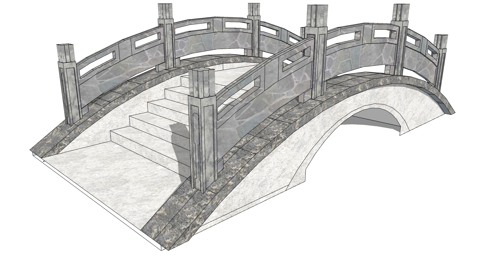04中式桥,石桥,石栏杆,玉石栏杆,石拱桥景观桥sketchup草图模型下载(1)