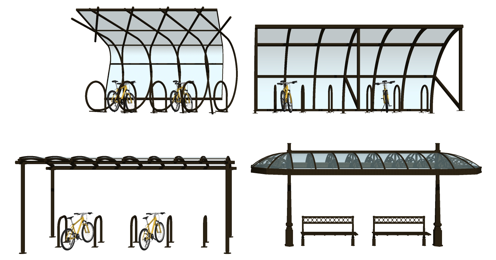 81现代玻璃雨棚自行车棚sketchup草图模型下载