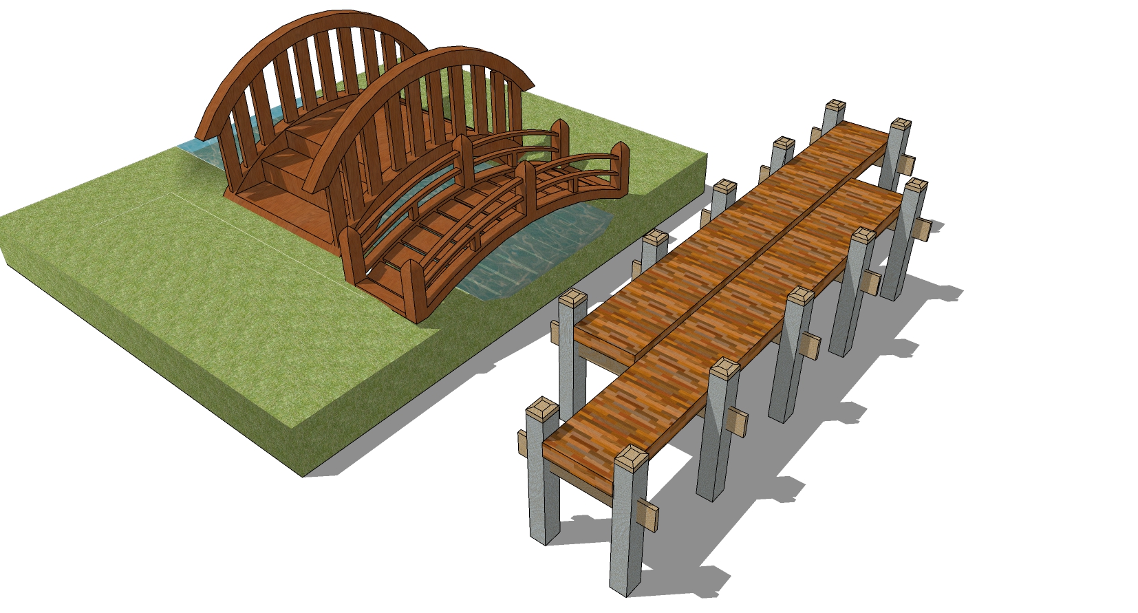 13中式园林景观桥小木桥木拱桥sketchup草图模型下载