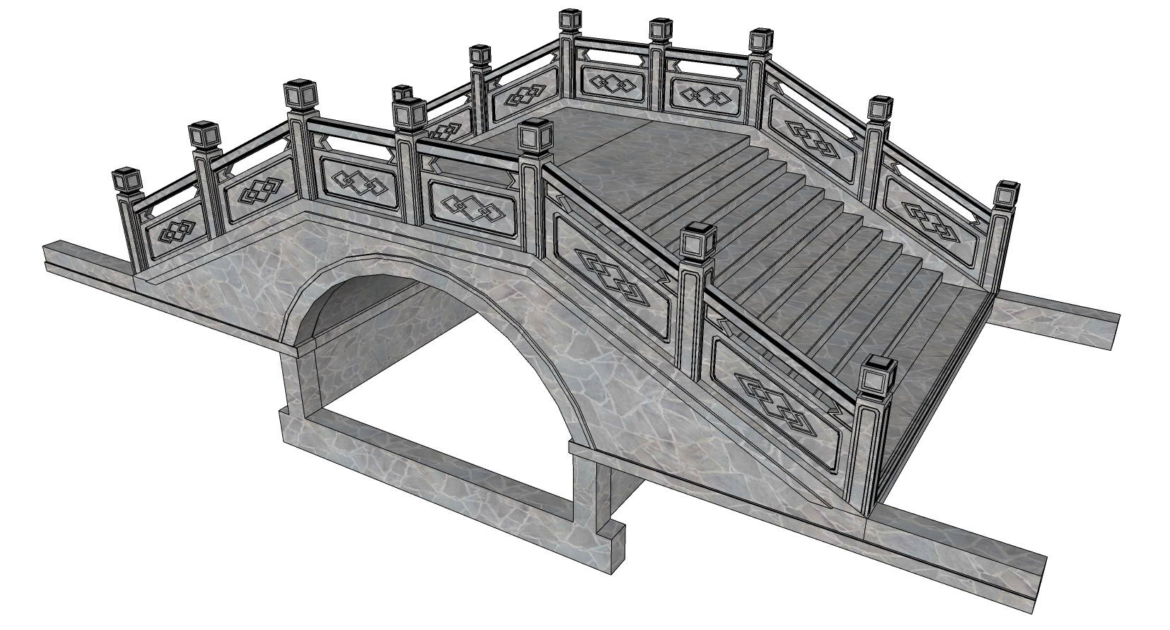 03中式玉石栏杆户外景观桥中式石头拱桥sketchup草图模型下载 (3)(1)