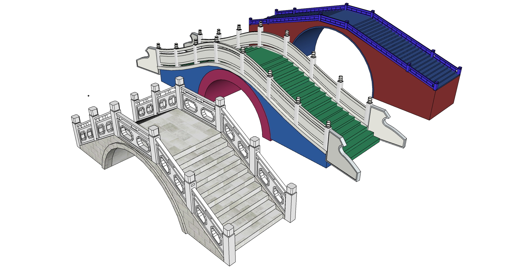 02中式玉石栏杆户外景观桥中式石头拱桥sketchup草图模型下载
