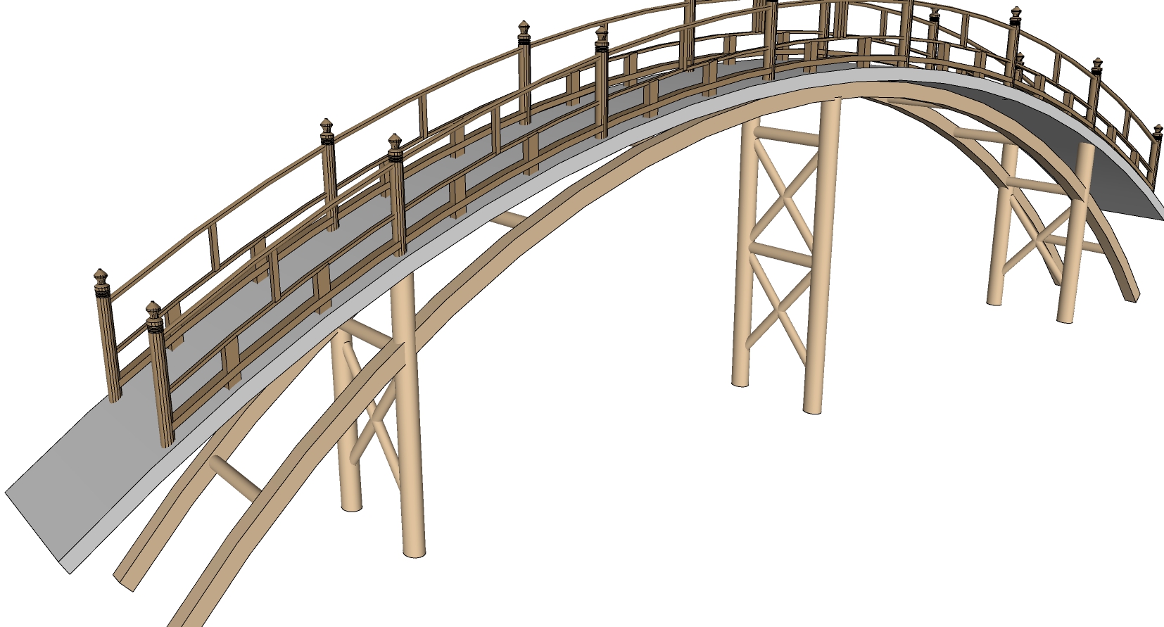 68中式木栈道拱桥木桥sketchup草图模型下载(1)