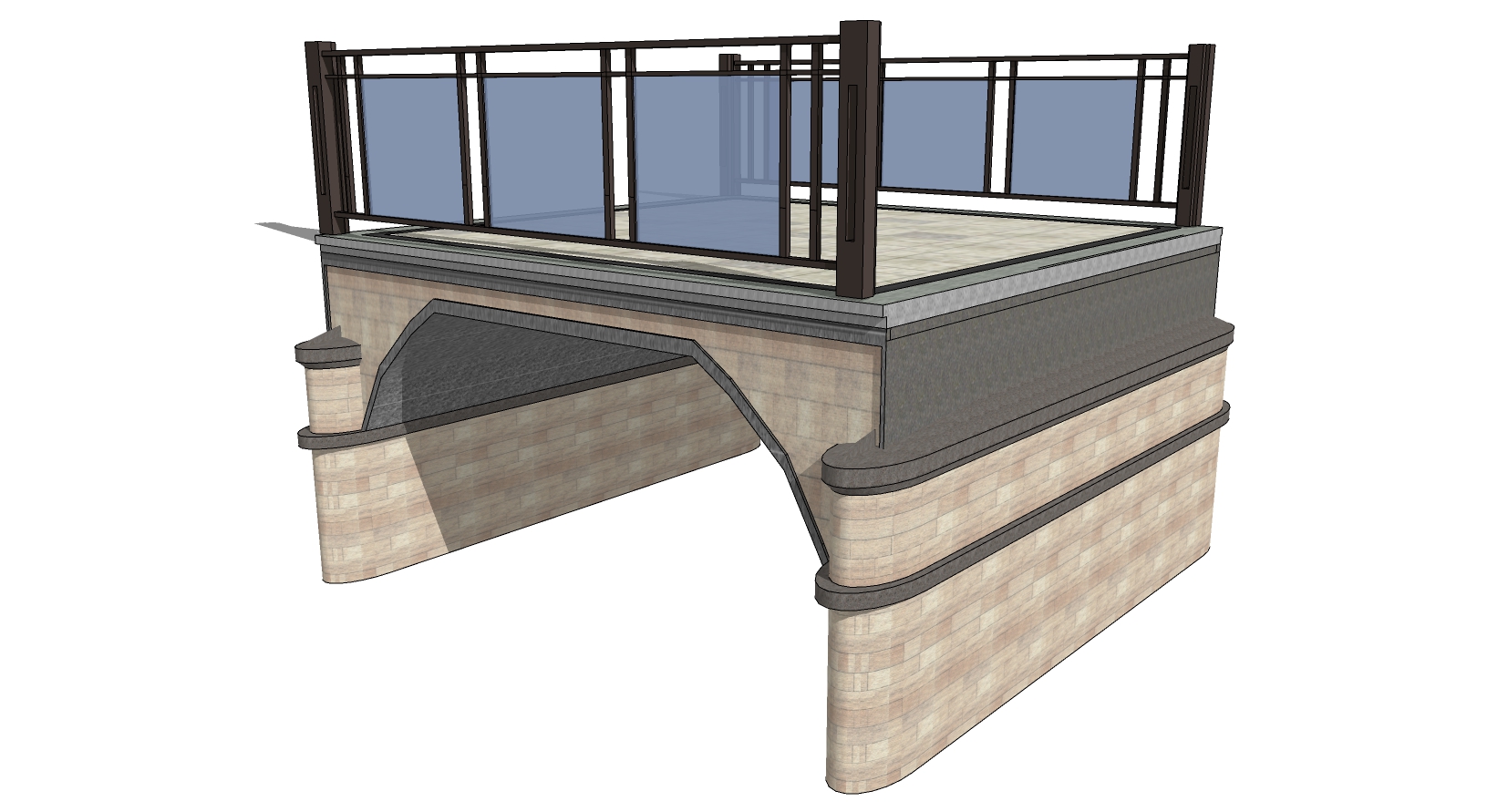 67现代玻璃栏杆大桥sketchup草图模型下载