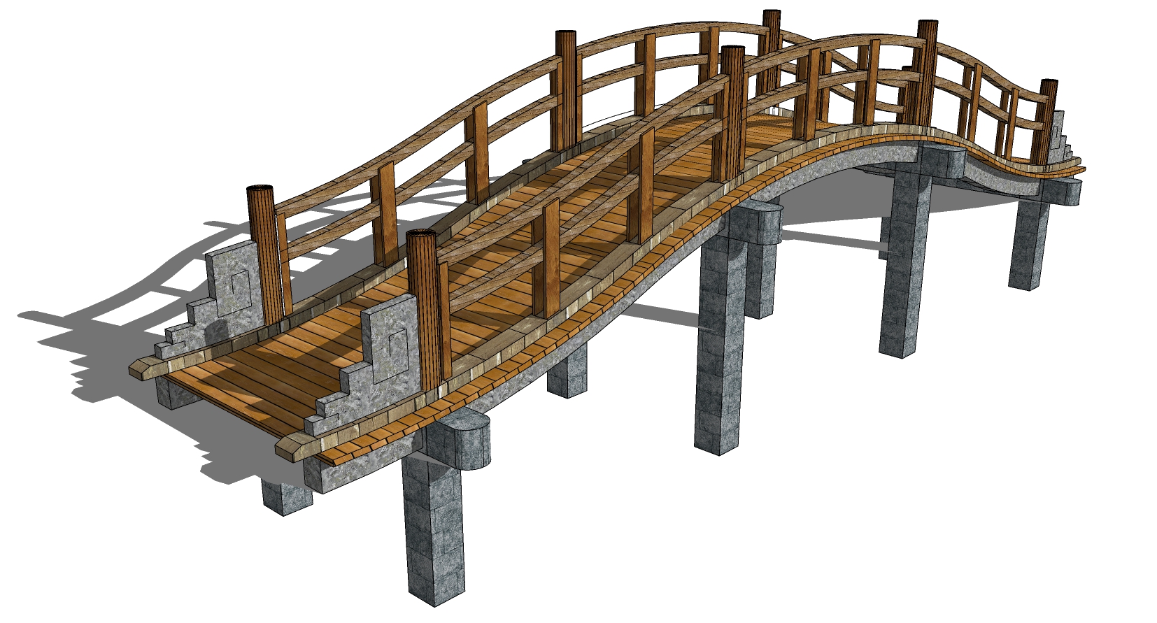 55中式景观木拱桥sketchup草图模型下载