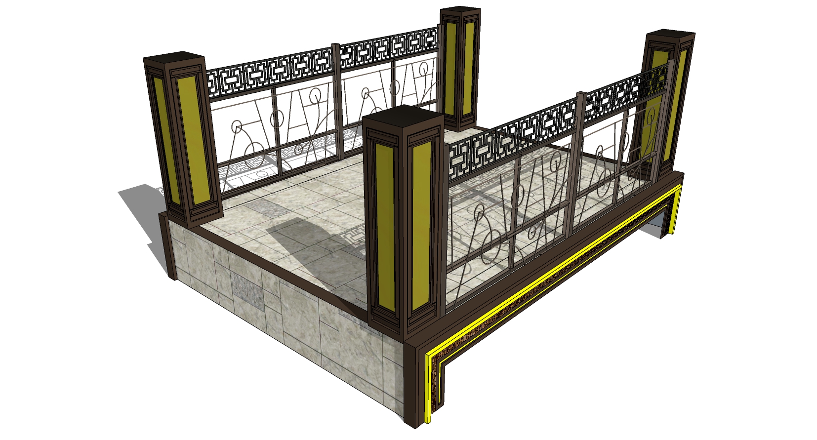 44中式桥、石桥、石栏杆中式铁艺栏杆护栏桥sketchup草图模型下载