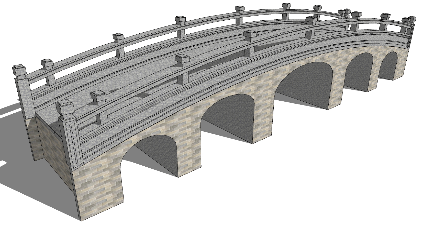 36中式桥、石桥、石栏杆sketchup草图模型下载(1)