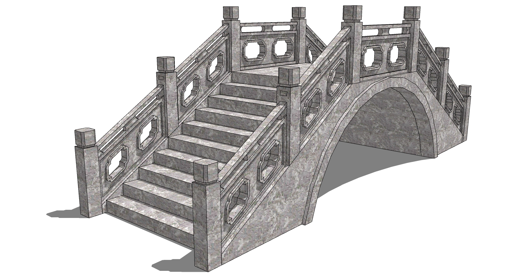 35中式桥、石桥、石栏杆sketchup草图模型下载