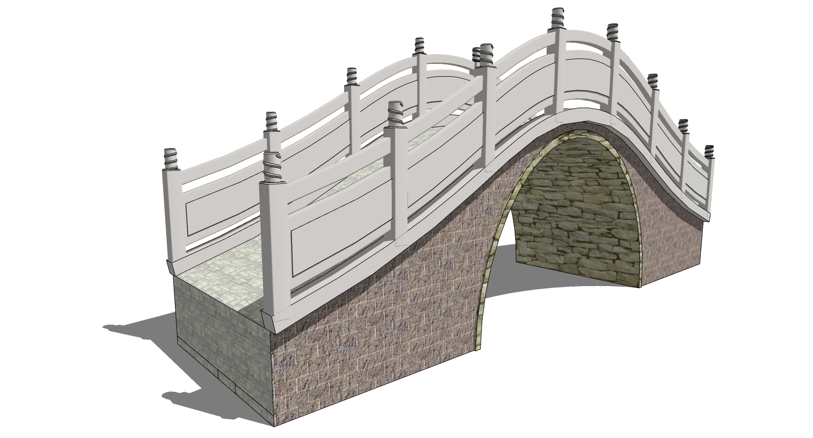 26中式桥,石桥,石栏杆,玉石栏杆,石拱桥景观桥sketchup草图模型下载(1)