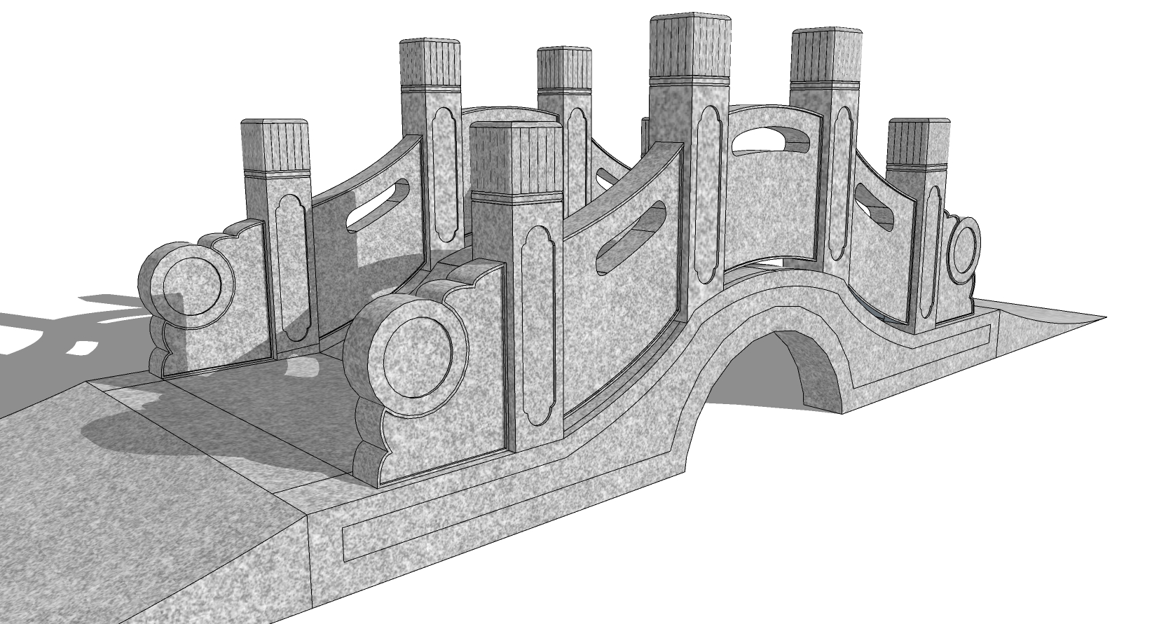 24中式桥,石桥,石栏杆,玉石栏杆,石拱桥景观桥sketchup草图模型下载(1)