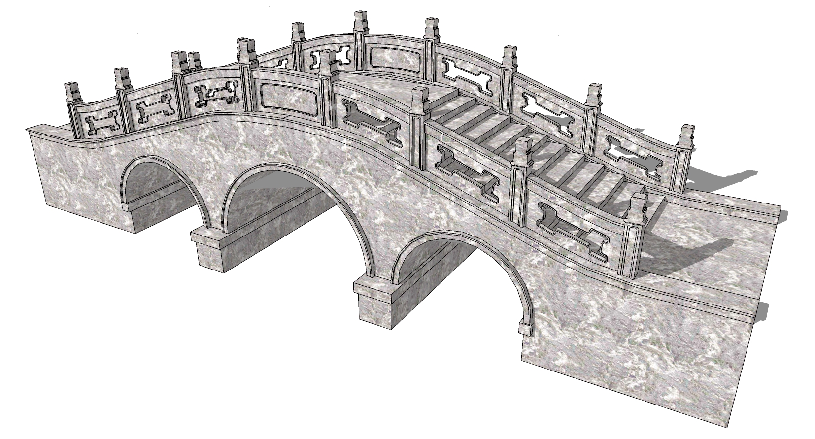 22中式桥,石桥,石栏杆,玉石栏杆,石拱桥景观桥sketchup草图模型下载