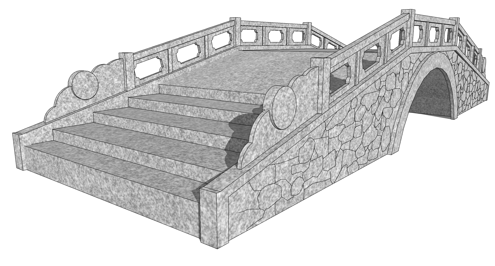 09中式桥,石桥,石栏杆,玉石栏杆,石拱桥景观桥sketchup草图模型下载