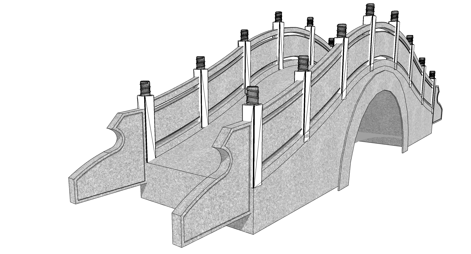 06中式桥,石桥,石栏杆,玉石栏杆,石拱桥景观桥sketchup草图模型下载(1)