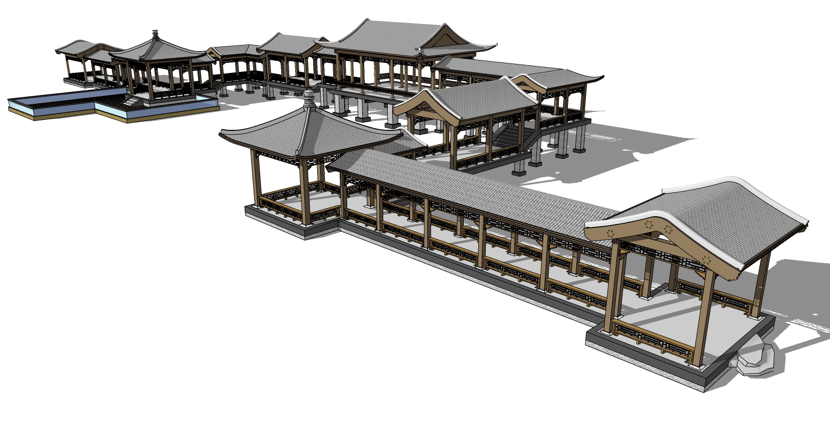 中式古建凉亭连廊桥 (3)