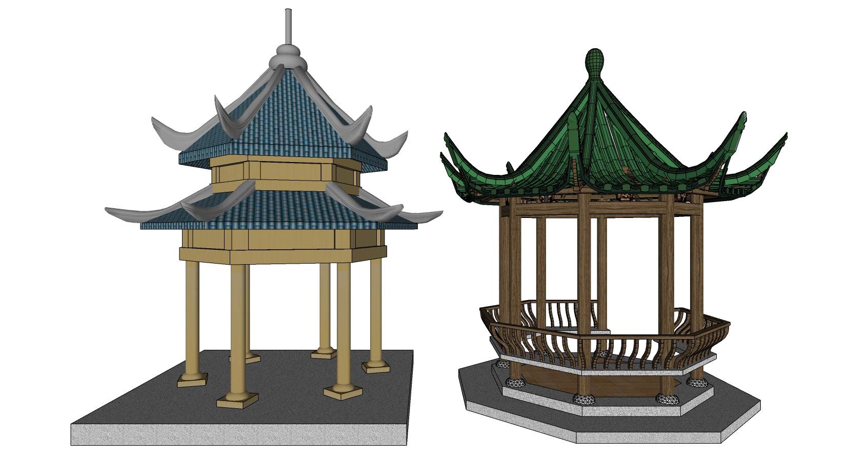 04中式古建六角八角凉亭sketchup草图模型下载