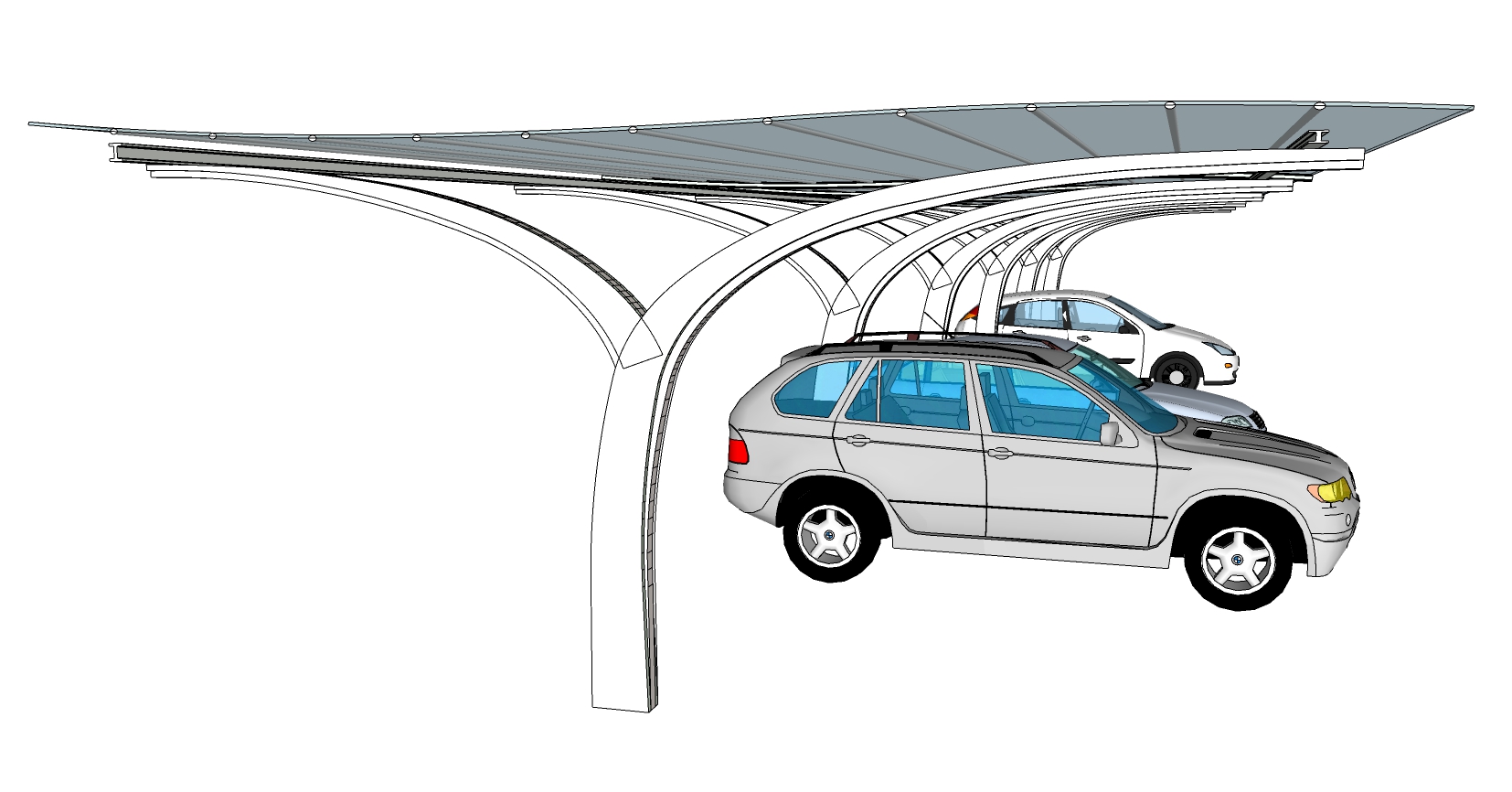 04钢结构车棚汽车sketchup草图模型下载