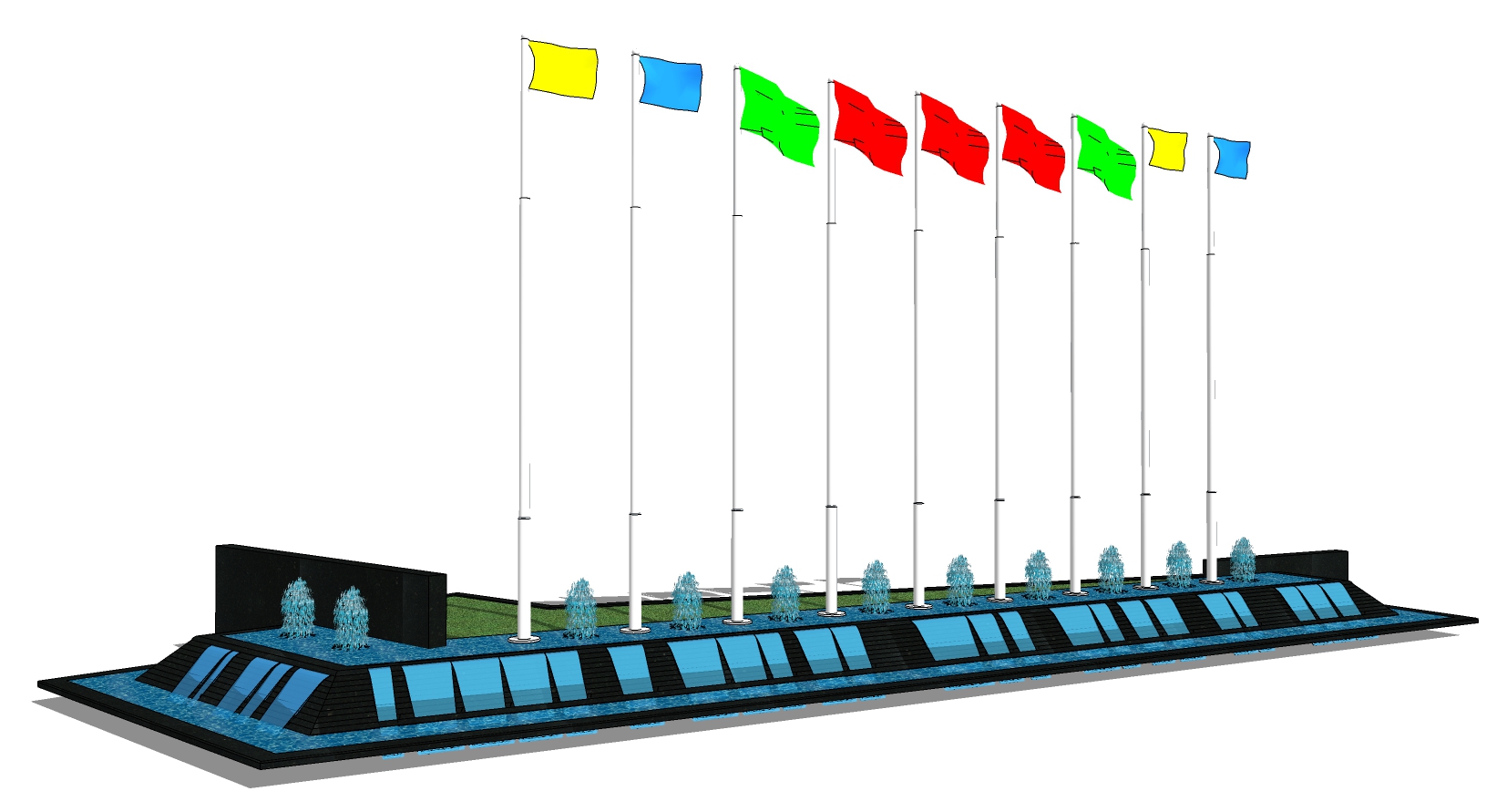 06办公楼水景喷泉国旗sketchup草图模型下载(1)