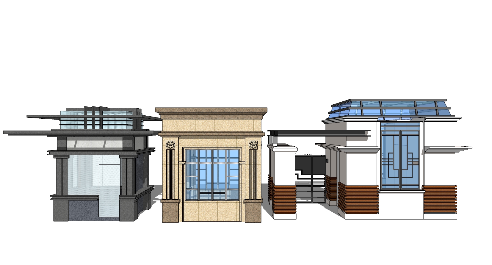 12现代新中式欧式岗亭sketchup草图模型下载