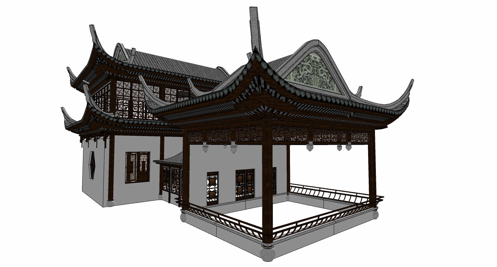 02中式古建凉亭仿古建筑古典亭廊门廊sketchup草图模型下载(1)