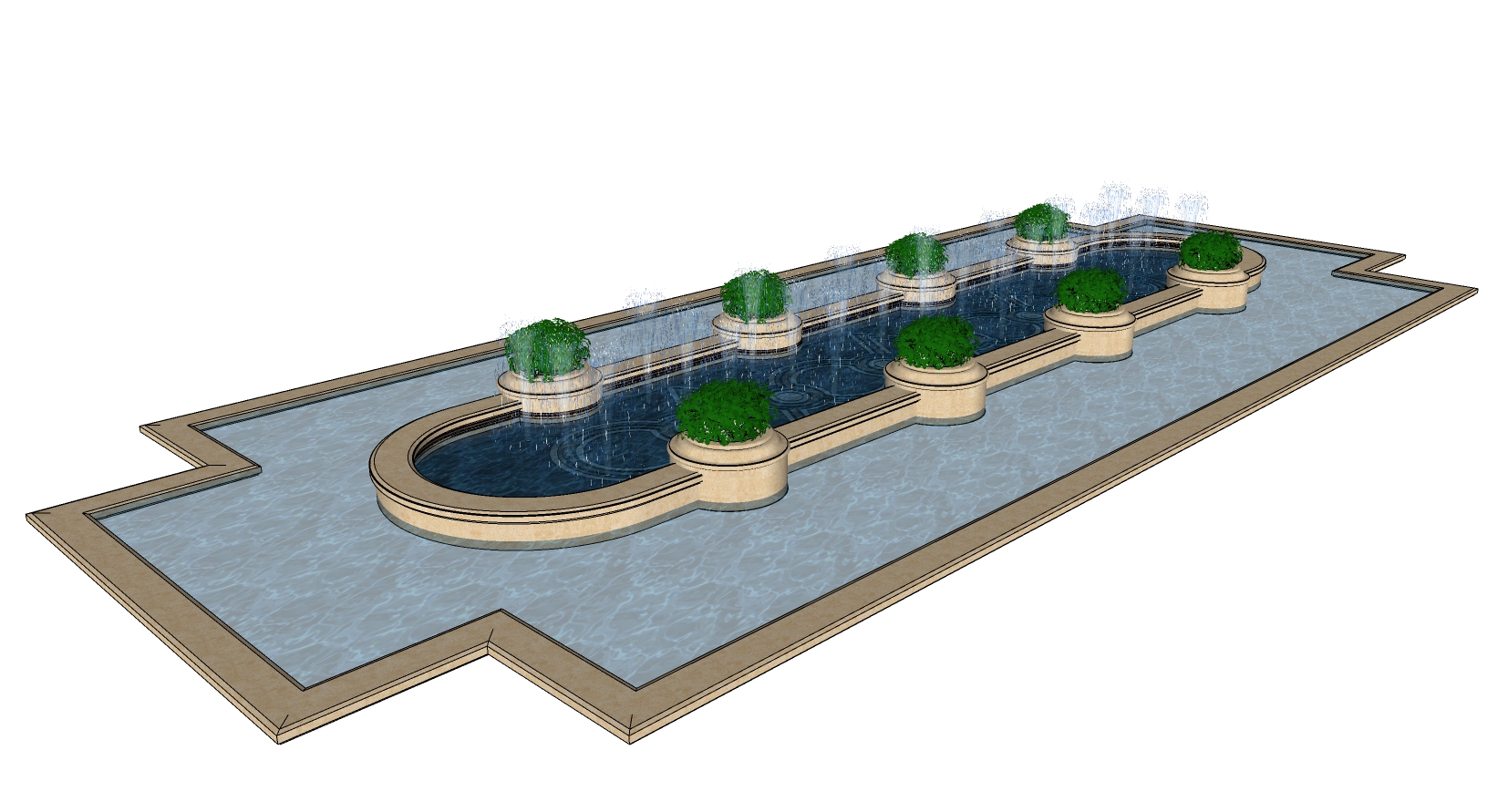 35欧式水景喷泉花池水池sketchup草图模型下载